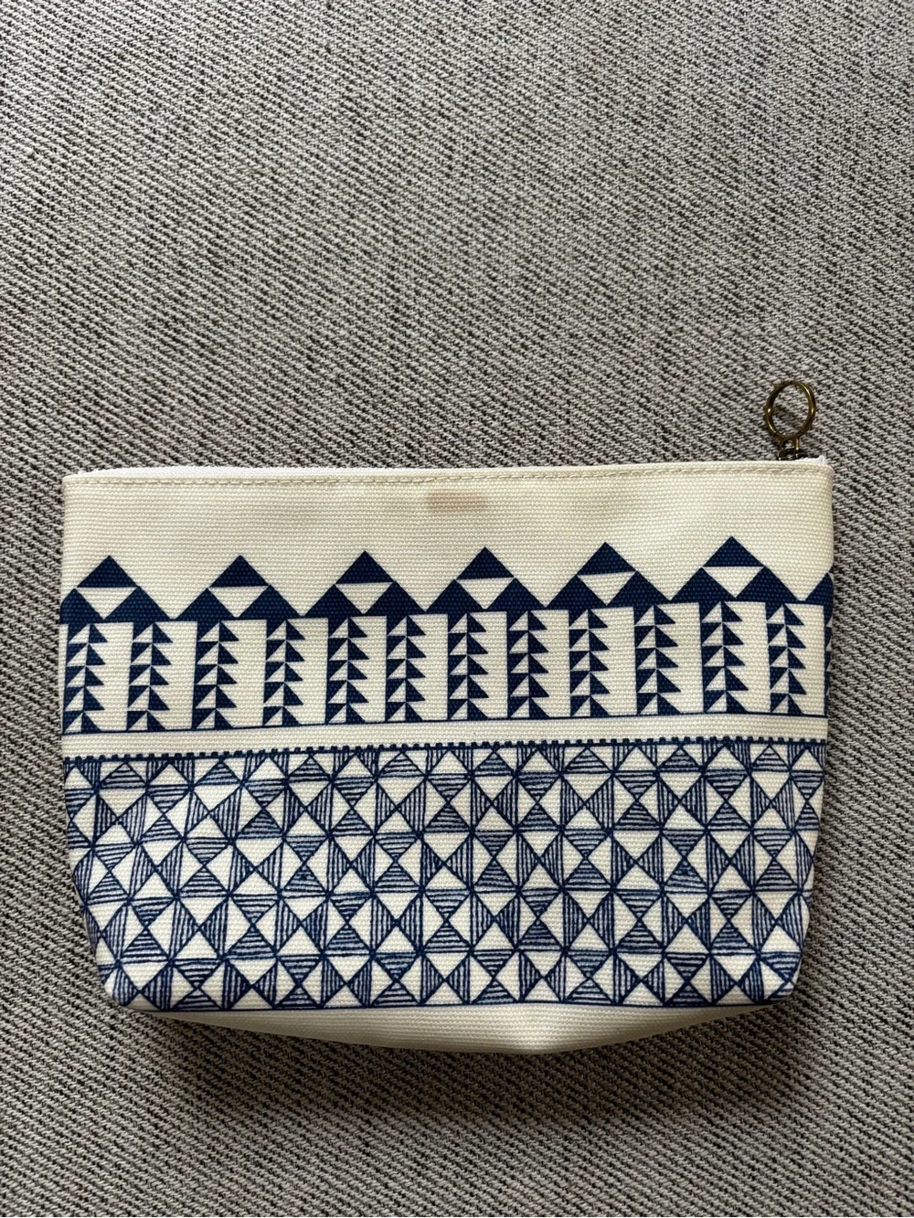 NWT Madewell Zippered Pouch Cosmetic Case Blue White Triangle